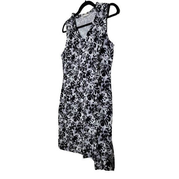 Briggs Tropical Linen Blend Shift Dress Black White Pullover V Neck Sleeveless - Picture 5 of 9